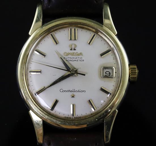 A gentlemans 1960s? steel and gold plated Omega Constellation chronometer automatic wrist watch,